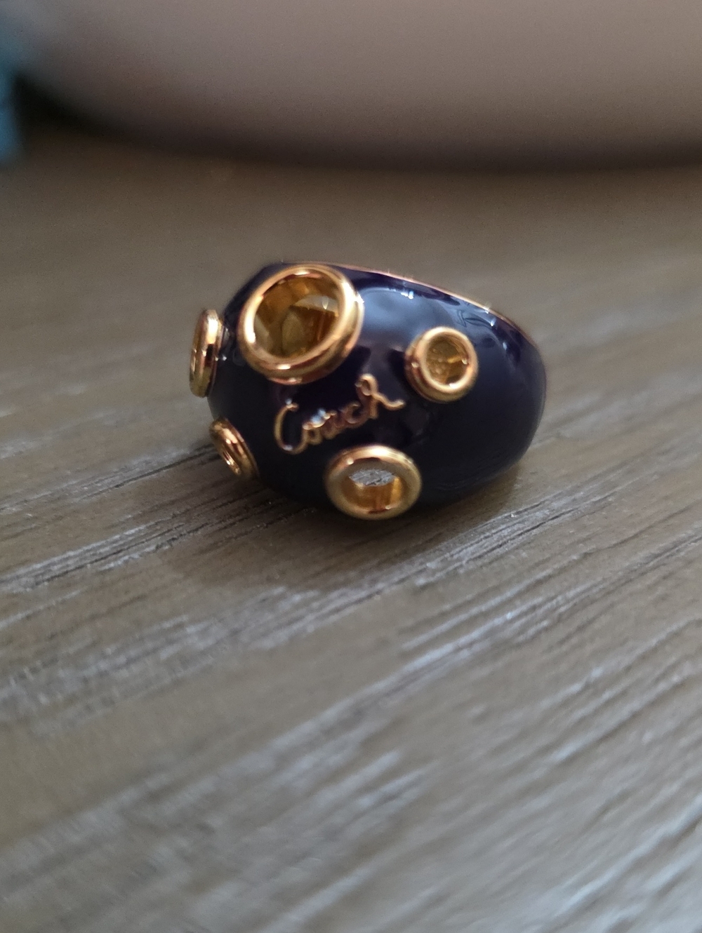 Coach Size 8 Navy Enamel And Gold Toned Harware RING